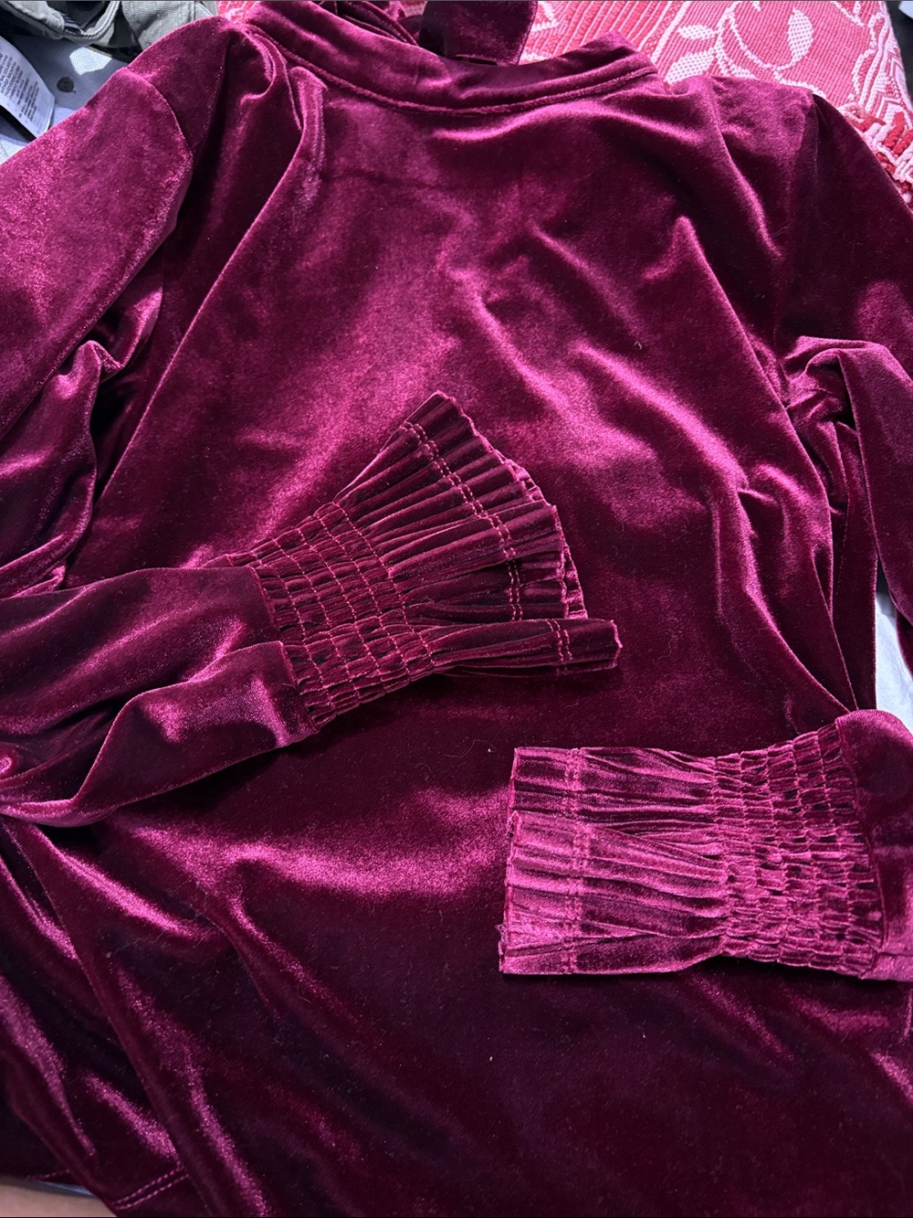 Molly Bracken Velvet Long Sleeve Top in Deep Wine